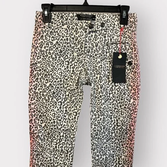 Maison Scotch NEW Leopard Print Jeans Womens sz 24R Designer Denim Pants Cheetah - Picture 2 of 7